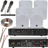 Loops 800W Bluetooth Sound System 4x White 200W Wall Speaker Amp Wireless Microphones