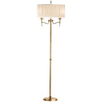 Loops Luxury Classic Twin Arm Feature Floor Lamp Antique Brass & Beige Organza Shade in Metallics