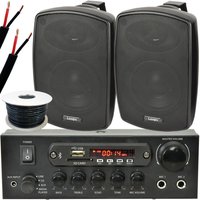 Loops Outdoor Bluetooth Speaker Kit 2x 60W Black Stereo Amplifier Garden BBQ Parties