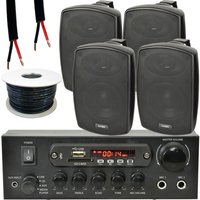 Loops Outdoor Bluetooth Speaker Kit 4x 60W Black Stereo Amplifier Garden BBQ Parties