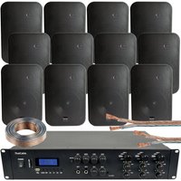 Loops 1200W Bluetooth Sound System 12x 200W Black Wall Speaker 6 Zone Matrix Amplifier