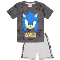 Sonic the Hedgehog Boy's Kids Short Sleeve Short Leg Pyjama Set (Grey) in Grey | Size: 5-6 Years