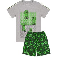 Minecraft Boy's Creeper & Zombine All-Over Print Short Sleeve Short Leg Pyjama Set | Boys Green | Officially Licensed Merch | Size: 9-10 Years
