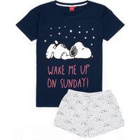 Peanuts Women's Short Sleeve Short Leg Pyjama Set | Navy | Official Merch in Blue | Size: Large