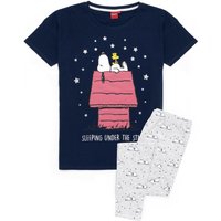 Peanuts Women's Short Sleeve Long Leg Pyjama Set | Navy | Official Merch in Blue | Size: Medium