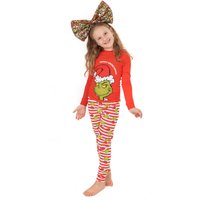 The Grinch Girl's Kids Long Sleeve Long Leg Pyjama Set (Red) in Red | Size: 3-4 Years
