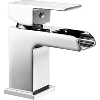 Square Single Lever Mono Basin Mixer Tap Push Button Waste Chrome