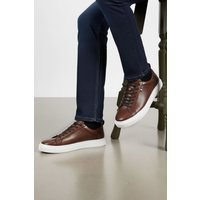 Silver Street London Men's Holden Casual Lace Up Leather Trainers in Brown | Size: 8
