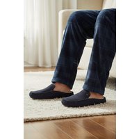 Silver Street London Men's Walbrook Premium Suede Leather Fleece Lined Winter Slippers in Navy | Size: 7