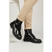 Silver Street London Men's Greenwich Patent Leather Lace Up Boots in Black | Size: 9