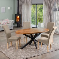 Artemis Home Dosenna Oval Dining Table Set with 4 Rimini Fabric Chairs in Brown