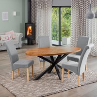 Artemis Home Dosenna Oval Dining Table Set with 4 Rimini Fabric Chairs in Grey