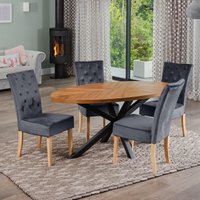Artemis Home Dosenna Oval Dining Table Set with 4 Pienza Velvet Chairs in Grey
