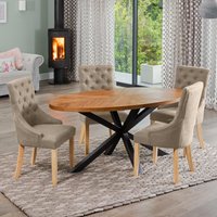 Artemis Home Dosenna Oval Dining Table Set with 4 Ravenna Fabric Chairs in Brown