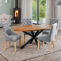 Artemis Home Dosenna Oval Dining Table Set with 4 Ravenna Fabric Chairs in Grey