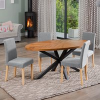 Artemis Home Dosenna Oval Dining Table Set with 4 Maiolo Fabric Chairs in Grey