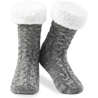 CityComfort Women's Fluffy Knitted Sock Slippers in Charcoal