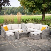 Primrose Living Luxury Rattan 8 Seater Modular Garden Furniture Sofa Set with Coffee Table & Footstools in Stone in Grey