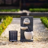 Primrose Solar Water Feature Pouring Bowl Tiered Battery Backup Lights 48cm in Grey