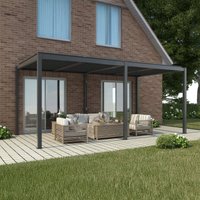 Primrose Living Deluxe Charcoal Veranda with Louvered Shutter Roof 3m x 6m in Dark Grey