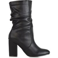 Belle Mid Calf High Block Heel Ruched Boots