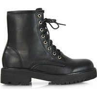 XY London Women's 'Hermoine' Chunky Low Block Heel Lace up Ankle Biker Boots in Black | Size: 7