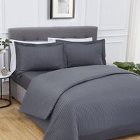 Smart Living Luxury Super Soft Easy Care Sateen Stripe Complete Bedding Set in Charcoal | Size: Super King