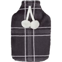 Luxury Check Fleece Hot Water Bottle Pompom Ties 23x35cm 23x35 cm