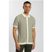 & Tonal Stripe Knitted Button Polo Shirt