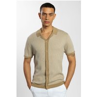 & Mini Stripe Knitted Button Polo Shirt