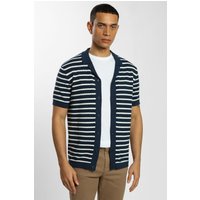 & Large Stripe Knitted Button Polo Shirt