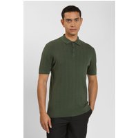 & Textured Stripe Short Sleeve Polo Shirt