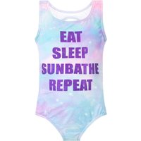 Harry Bear Girl's Eat Sleep Sunbathe Swimsuit in Purple | Size: 11-12 Years