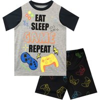 Harry Bear Boy's Eat Sleep Game Short Pyjamas in Grey | Size: 11-12 Years