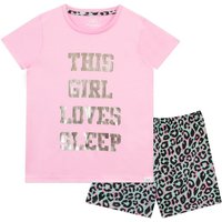 Harry Bear Girl's This Girl Loves Sleep Short Pyjamas in Pink | Size: 7-8 Years