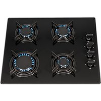 SIA 60cm Black 4 Burner Gas On Glass Hob With Enamel Pan Stands & FFD- GHG612BL