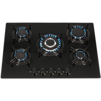 SIA 70cm Black 5 Burner Gas On Glass Hob With Enamel Pan Stands - GHG713BL