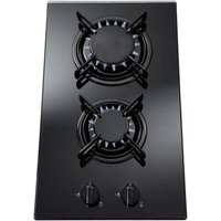 SIA 30cm 2 Burner Black Glass On Gas Domino Hob With Enamel Pan Stands- GHG302BL