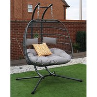 Furniture Maxi Bradway Hanging Rope Swing Egg Chair With Cushions & Rain Cover in Grey