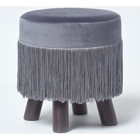 Homescapes Warwick Velvet Footstool with Legs in Grey