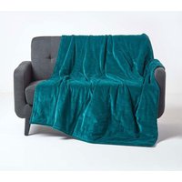 Homescapes Velvet Quilted Throw 100% Cotton, Soft & Luxurious Blanket in Emerald | Size: 125 cm x 150 cm