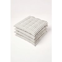 Set 4 Stripe Seat Pad Button Straps 100% Cotton 40 x 40 cm cm x 40 cm