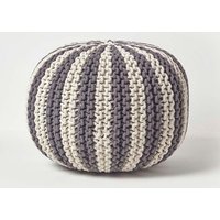 Homescapes Knitted Pouffe Striped Footstool 40 x 50 cm in Grey