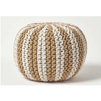 Homescapes Knitted Pouffe Striped Footstool 35 x 40 cm in Natural