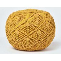 Homescapes Macrame Knitted Pouffe 35 x 40 cm in Mustard