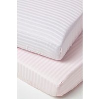 Homescapes Cotton Stripe Fitted Cot Sheets 330 Thread Count, 2 Pack in Pink