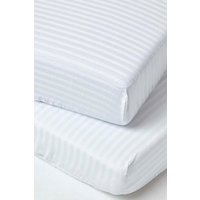 Homescapes Cotton Stripe Fitted Cot Sheets 330 Thread Count, 2 Pack in White | Size: Cot Bed