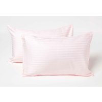Homescapes Cotton Stripe Kids Pillowcases 40 x 60 cm 330 Thread Count, 2 Pack in Pink