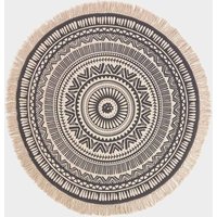 & White 100% Cotton Mandala Printed Round Rug cm diameter
