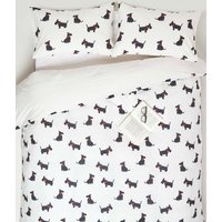 Homescapes Scottie Dog Digitally Printed Cotton Duvet Cover Set in White | Size: Double